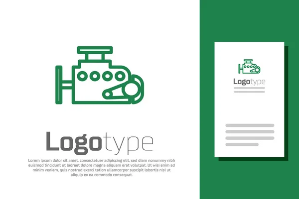 Línea verde Icono del motor del coche aislado sobre fondo blanco. Elemento de plantilla de diseño de logotipo. Ilustración vectorial — Vector de stock