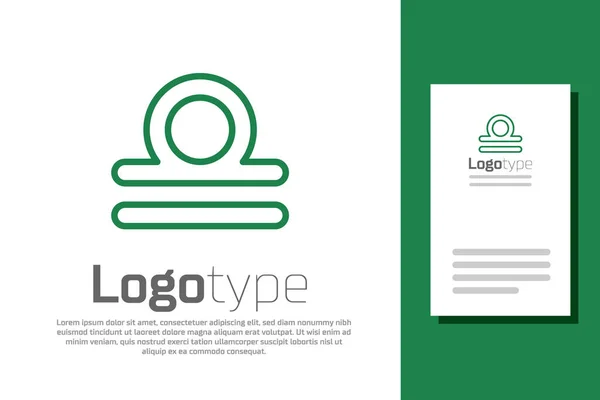 Linha verde ícone signo do zodíaco Libra isolado no fundo branco. Coleção de horóscopo astrológico. Elemento de modelo de design de logotipo. Ilustração vetorial — Vetor de Stock