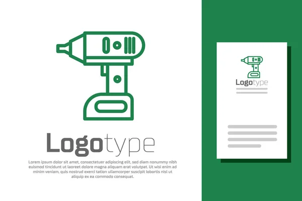 Grüne Linie Akkuschrauber-Symbol isoliert auf weißem Hintergrund. Elektrobohrmaschine. Reparaturwerkzeug. Logo Design Template-Element. Vektorillustration — Stockvektor