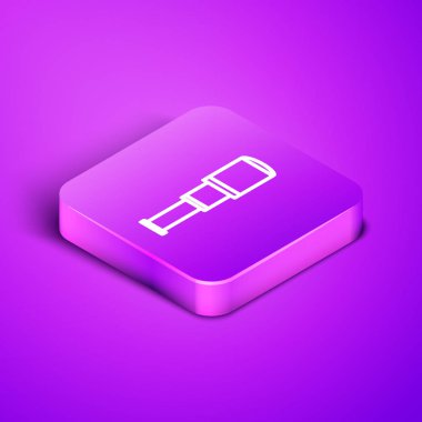 Spyglass teleskop mercek simgesi mor arkaplanda izole edilmiş. Denizci dürbünü. Mor kare düğme. Vektör İllüstrasyonu