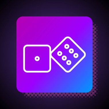 Siyah arkaplanda beyaz çizgi oyun zar simgesi izole. Kumarhane kumarı. Kare renk düğmesi. Vektör İllüstrasyonu