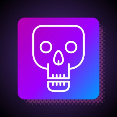 Beyaz çizgi Kurukafa simgesi siyah arkaplanda izole edildi. Mutlu Cadılar Bayramı Partisi. Kare renk düğmesi. Vektör İllüstrasyonu