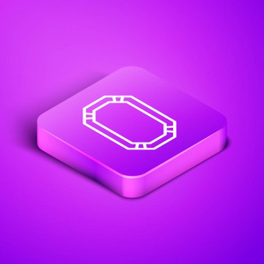 Isometric line Poker tablosu simgesi mor arkaplanda izole edildi. Mor kare düğme. Vektör İllüstrasyonu