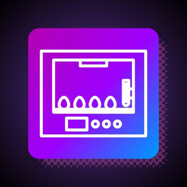 Siyah arka planda izole edilmiş yumurta ikonu için beyaz çizgi kuvözü. Kare renk düğmesi. Vektör İllüstrasyonu