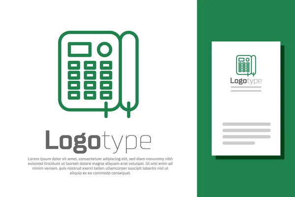 Línea verde Icono de teléfono aislado sobre fondo blanco. Teléfono fijo. Elemento de plantilla de diseño de logotipo. Ilustración vectorial — Vector de stock