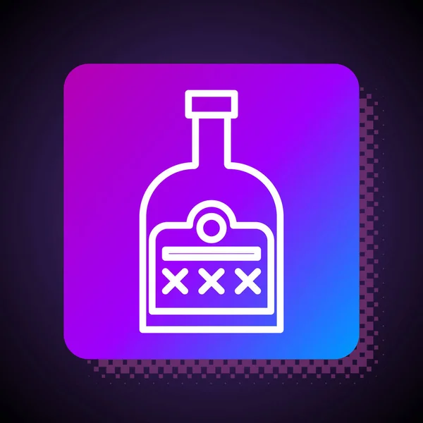 Linea bianca Bevanda alcolica Icona bottiglia di rum isolata su sfondo nero. Pulsante di colore quadrato. Illustrazione vettoriale — Vettoriale Stock