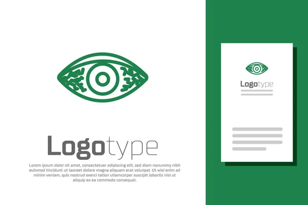 Linea verde Occhio rossastro dovuto all'icona della congiuntivite virale, batterica o allergica isolata su sfondo bianco. Elemento modello di design logo. Illustrazione vettoriale — Vettoriale Stock