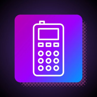 Beyaz çizgi uzaktan kontrol simgesi siyah arkaplanda izole edildi. Kare renk düğmesi. Vektör İllüstrasyonu