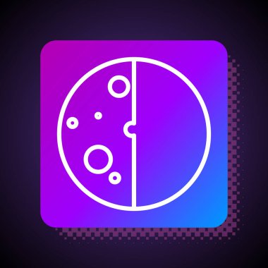 Güneş tutulmasının beyaz çizgi simgesi siyah arkaplanda izole edildi. Tam sonar tutulması. Kare renk düğmesi. Vektör İllüstrasyonu