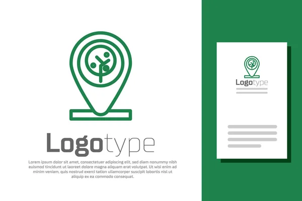 Linea verde Posizione e icona dell'albero isolata su sfondo bianco. Elemento modello di design logo. Illustrazione vettoriale — Vettoriale Stock