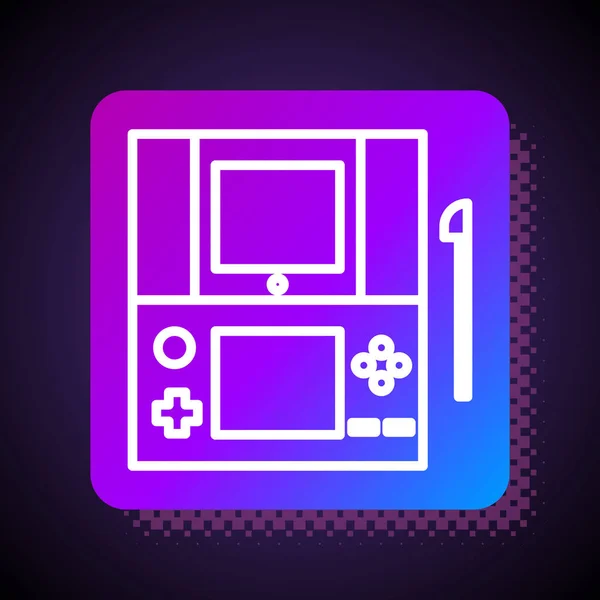 Vit linje Portable videospel konsol ikon isolerad på svart bakgrund. Gamepadskylt. Spelkoncept. Fyrkantig färgknapp. Vektor Illustration — Stock vektor