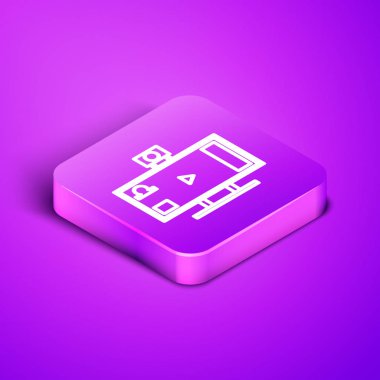 Mor arkaplanda izole edilmiş Isometric line Live Streaming online video oyun simgesi. Mor kare düğme. Vektör İllüstrasyonu