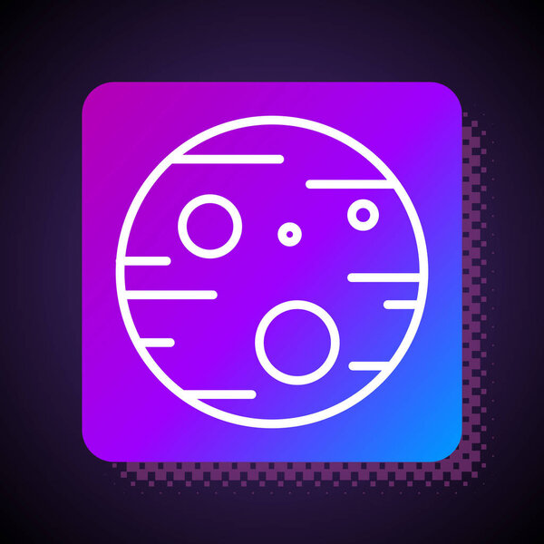 White line Planet Mars icon isolated on black background. Square color button. Vector Illustration