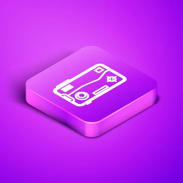 Isometric ligne Smartphone et jouer dans l'icône du jeu isolé sur fond violet. Concept de jeu mobile. Bouton carré violet. Illustration vectorielle — Image vectorielle