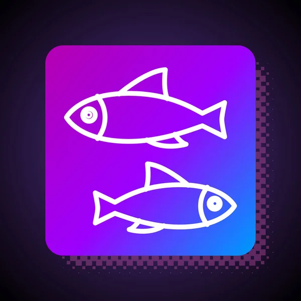 Línea blanca Icono de pescado aislado sobre fondo negro. Botón de color cuadrado. Ilustración vectorial — Vector de stock