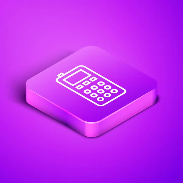 Isometric line Remote control icon isolated on purple background. Purple square button. Vector Illustration — 스톡 벡터