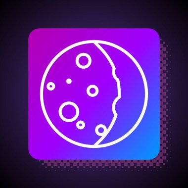 Güneş tutulmasının beyaz çizgi simgesi siyah arkaplanda izole edildi. Tam sonar tutulması. Kare renk düğmesi. Vektör İllüstrasyonu