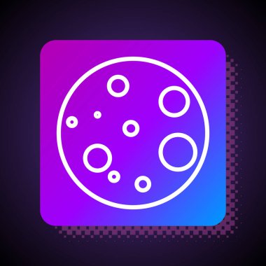 Beyaz çizgi Ay simgesi siyah arkaplanda izole edildi. Kare renk düğmesi. Vektör İllüstrasyonu