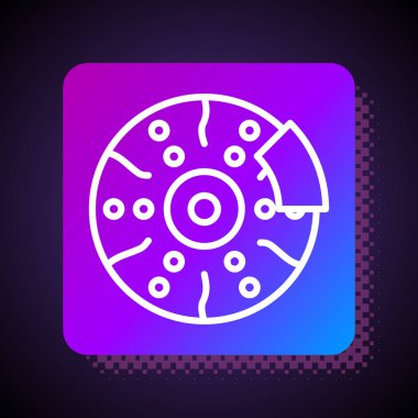 Siyah arka planda izole edilmiş beyaz çizgili araba fren diski. Kare renk düğmesi. Vektör İllüstrasyonu