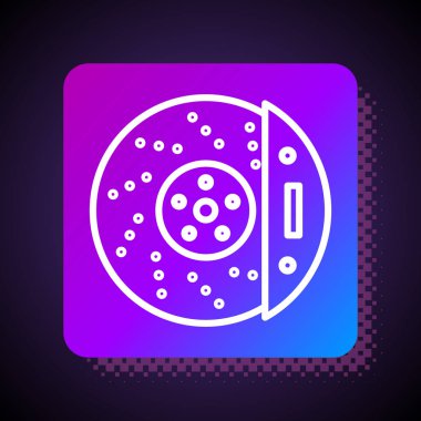 Siyah arka planda izole edilmiş beyaz çizgili araba fren diski. Kare renk düğmesi. Vektör İllüstrasyonu