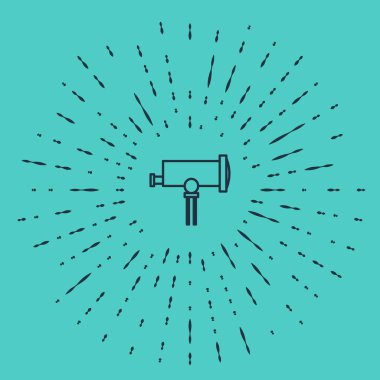 Siyah çizgi Teleskop simgesi yeşil arkaplanda izole edildi. Bilimsel bir alet. Eğitim ve astronomi elementi, dürbün ve çalışma yıldızları. Soyut çember rastgele noktalar. Vektör İllüstrasyonu