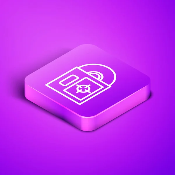 Isometrische Zeile CD oder DVD-Disk in Box-Symbol isoliert auf violettem Hintergrund. Compact Disc Schild. lila quadratische Taste. Vektorillustration — Stockvektor