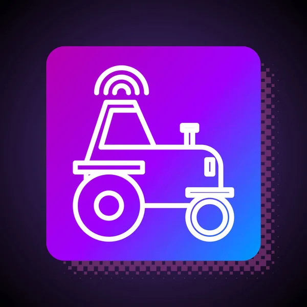 Siyah arka planda izole edilmiş akıllı bir çiftlik ikonu üzerinde kablosuz traktör kullanan beyaz çizgi. Akıllı tarım elementi uygular. Kare renk düğmesi. Vektör İllüstrasyonu — Stok Vektör