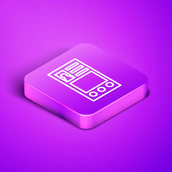 Isometric line Create account screen icon isolated on purple background. Purple square button. Vector Illustration — 스톡 벡터