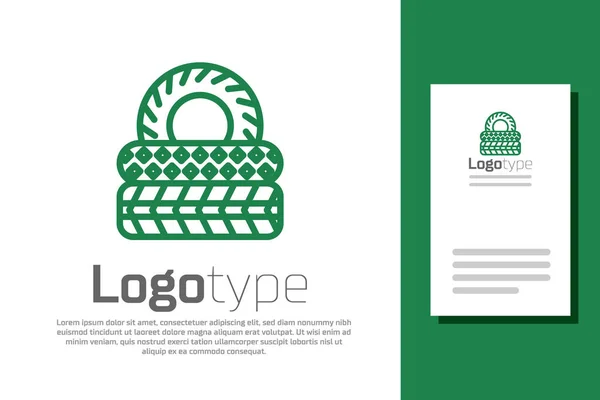 Línea verde Icono del neumático del coche aislado sobre fondo blanco. Elemento de plantilla de diseño de logotipo. Ilustración vectorial — Vector de stock