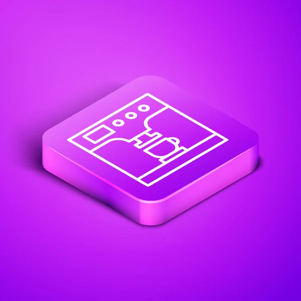 Isometric line Coffee machine and coffee cup icon isolated on purple background. Purple square button. Vector Illustration — 스톡 벡터