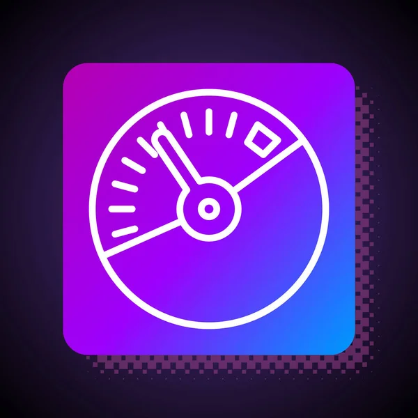 White line Speedometer icon isolated on black background. Square color button. Vector Illustration — 스톡 벡터