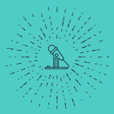 Yeşil arkaplanda siyah çizgi mikrofon simgesi izole edildi. Radyodaki mikrofondan. Sözcü işareti. Soyut çember rastgele noktalar. Vektör İllüstrasyonu