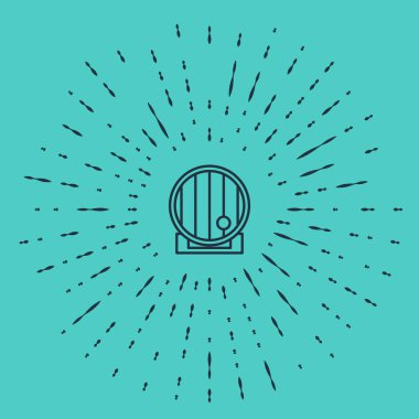 Yeşil arka planda siyah çizgi ahşap varil ikonu izole edildi. Alkol fıçısı, içki kabı, bira için tahta fıçı, viski, şarap. Soyut çember rastgele noktalar. Vektör İllüstrasyonu