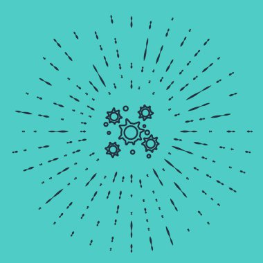 Yeşil arkaplanda siyah çizgi bakteri simgesi izole edildi. Bakteriler ve mikroorganizmalar, sebep olan mikroorganizma hastalıkları, hücre kanseri, mikrop, virüs, mantar. Soyut çember rastgele noktalar. Vektör İllüstrasyonu