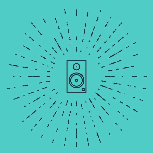 Icono de altavoz estéreo de línea negra aislado sobre fondo verde. Altavoces del sistema de sonido. Icono musical. Equipo de altavoz de columna musical bajo. Puntos aleatorios de círculo abstracto. Ilustración vectorial — Vector de stock