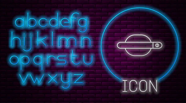 Leuchtende Neon-Linie Auto Türgriff Symbol isoliert auf Backstein-Wand-Hintergrund. Neonlicht-Alphabet. Vektorillustration — Stockvektor