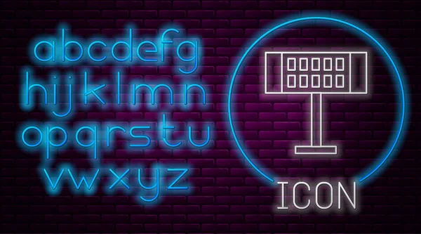 Leuchtende Neon-Linie elektrische Heizung Symbol isoliert auf Backsteinwand Hintergrund. Infrarot Fußbodenheizung mit Fernbedienung. Hausklimatisierung. Neonlicht-Alphabet. Vektorillustration — Stockvektor