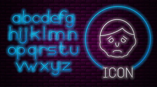 Glowing neon line Inflammation on face icon isolated on brick wall background. Neon light alphabet. Vector Illustration — 스톡 벡터