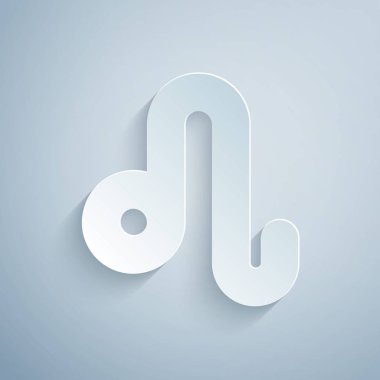 Kağıt Leo Zodiac simgesini gri arka planda izole etmiş. Astrolojik yıldız falı koleksiyonu. Kağıt sanatı tarzı. Vektör İllüstrasyonu