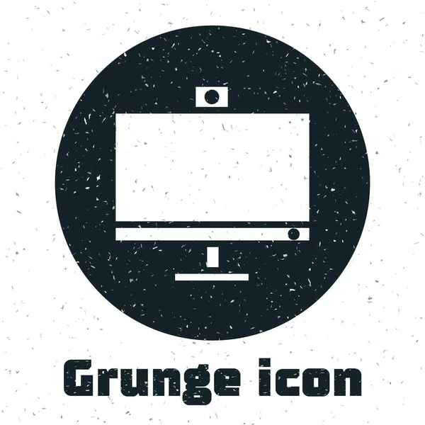 Grunge Computerbildschirm Symbol isoliert auf weißem Hintergrund. PC-Komponenten-Zeichen. Vektorillustration — Stockvektor