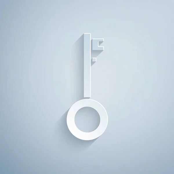 Paper cut Pirate key icon isolated on grey background. Paper art style. Vector Illustration — ストックベクタ