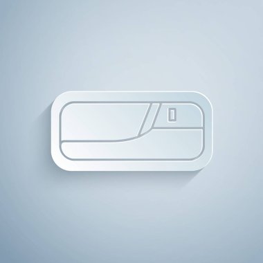 Kağıt kesiği araba kapı kolu simgesi gri arkaplanda izole edilmiş. Kağıt sanatı tarzı. Vektör İllüstrasyonu