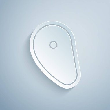 Kağıt kesilmiş Biftek et simgesi gri arka plan üzerinde izole. Kağıt sanat tarzı. Vektör İllüstrasyonu