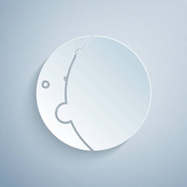 Kağıt kesiği, gri arkaplanda izole edilmiş güneş tutulması simgesi. Tam sonar tutulması. Kağıt sanatı tarzı. Vektör İllüstrasyonu