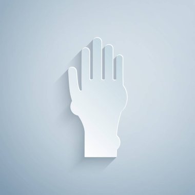 Sedef hastalığı ya da egzama ikonlu kağıt kesiği gri arka planda. Alerjene veya kronik vücut sorununa karşı insan derisi tepkisi kavramı. Kağıt sanatı tarzı. Vektör İllüstrasyonu