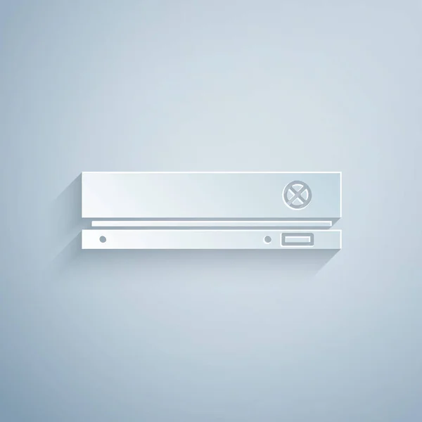 Paper cut Video game console icon isolated on grey background. Paper art style. Vector Illustration — 스톡 벡터