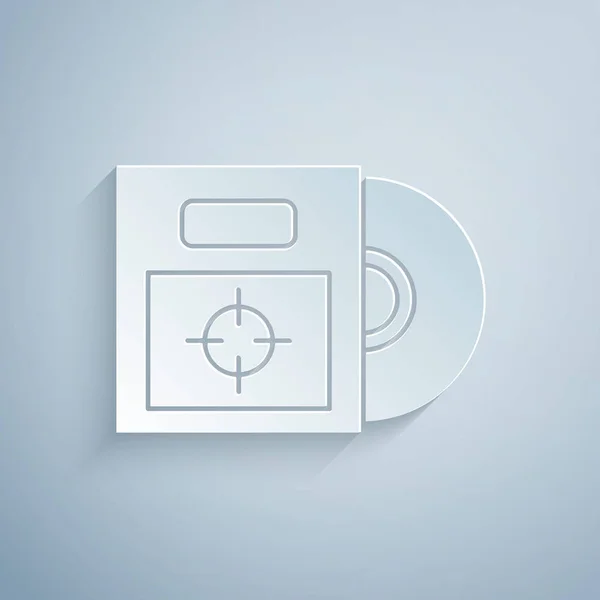 Papier découpé CD ou DVD dans une icône de boîte isolée sur fond gris. Signe de disque compact. Style art du papier. Illustration vectorielle — Image vectorielle