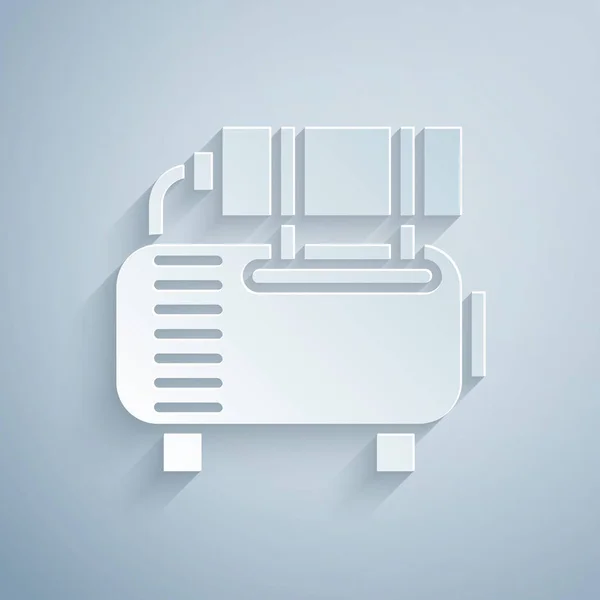 Řez papíru Ikona kompresoru vzduchu izolovaná na šedém pozadí. Papírový styl. Vektorová ilustrace — Stockový vektor