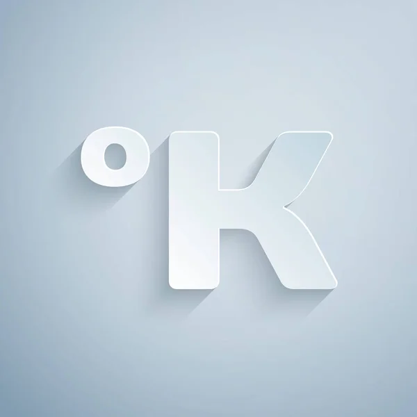 Paper cut Kelvin icon isolated on grey background. Paper art style. Vector Illustration — 스톡 벡터