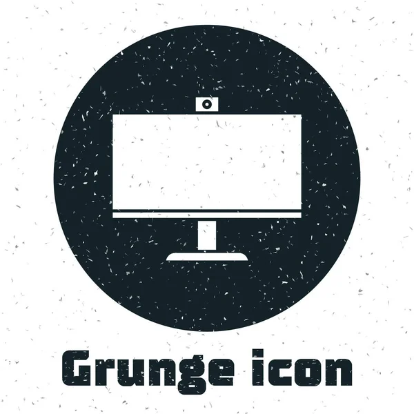 Grunge ícone monitor de computador isolado no fundo branco. Assinatura do componente do PC. Ilustração vetorial — Vetor de Stock